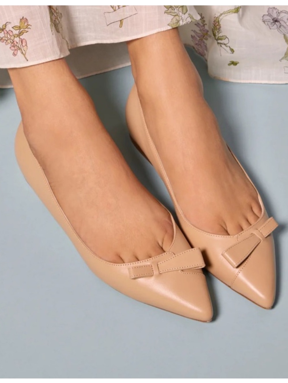 SARAH FLINT Natalie Bow Flats Sand Nude Leather Pointed Toe Quiet Luxury 36.5